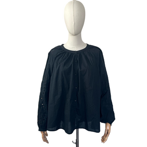 Old Navy Blouse Eyelet Sleeve Button Up Black XL